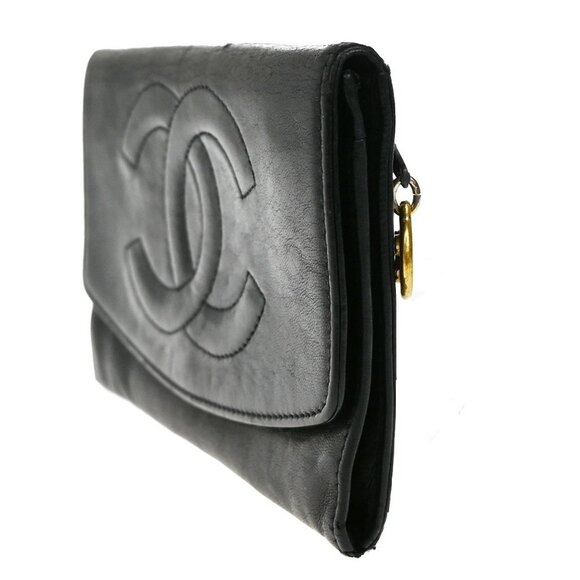 CHANEL CC Logo Bifold Wallet Leather Black GHW France Vintage 01KB335 - Picture 2 of 16